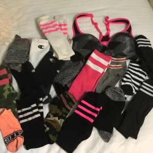 bundle of socks and one sports bra